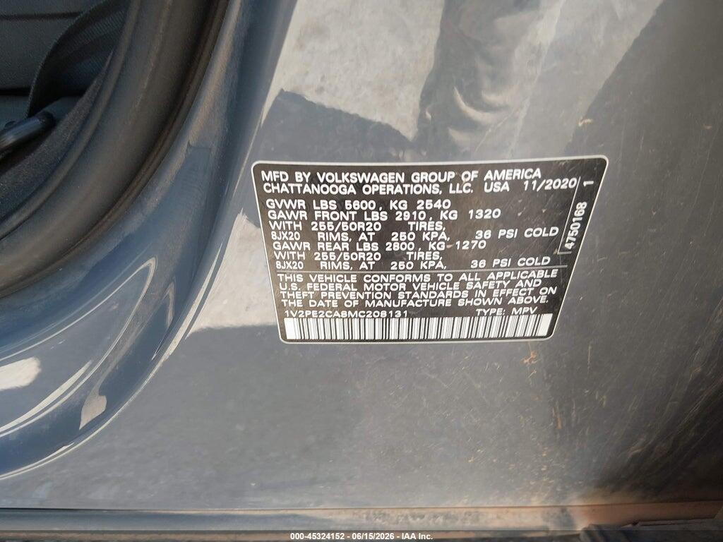 1V2PE2CA8MC208131 2021 VOLKSWAGEN ATLAS CROSS SPORT photo no. 9