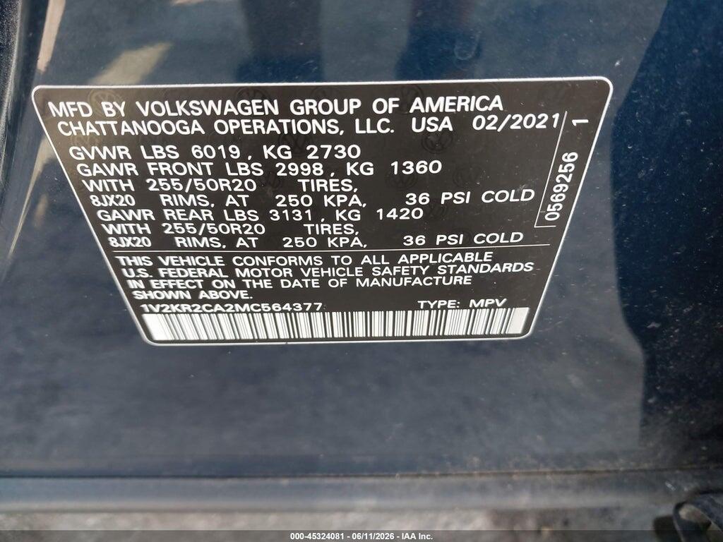 1V2KR2CA2MC564377 2021 VOLKSWAGEN ATLAS photo no. 9