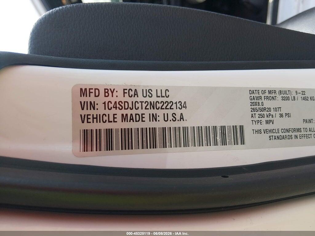 1C4SDJCT2NC222134 2022 DODGE DURANGO photo no. 9