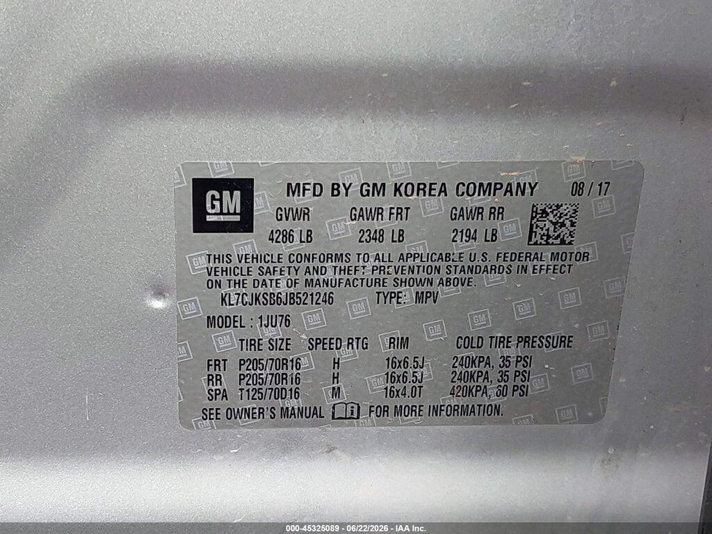 KL7CJKSB6JB521246 2018 CHEVROLET TRAX photo no. 9