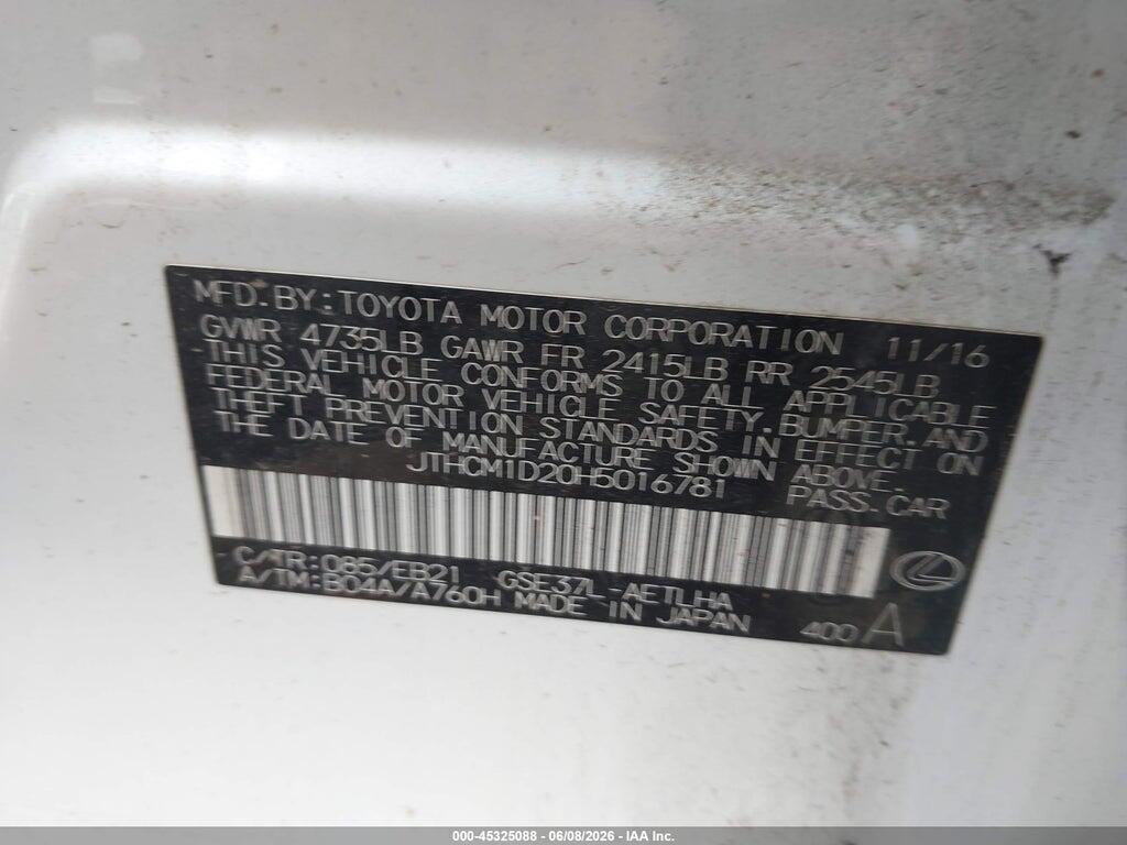 JTHCM1D20H5016781 2017 LEXUS IS 300 photo no. 9