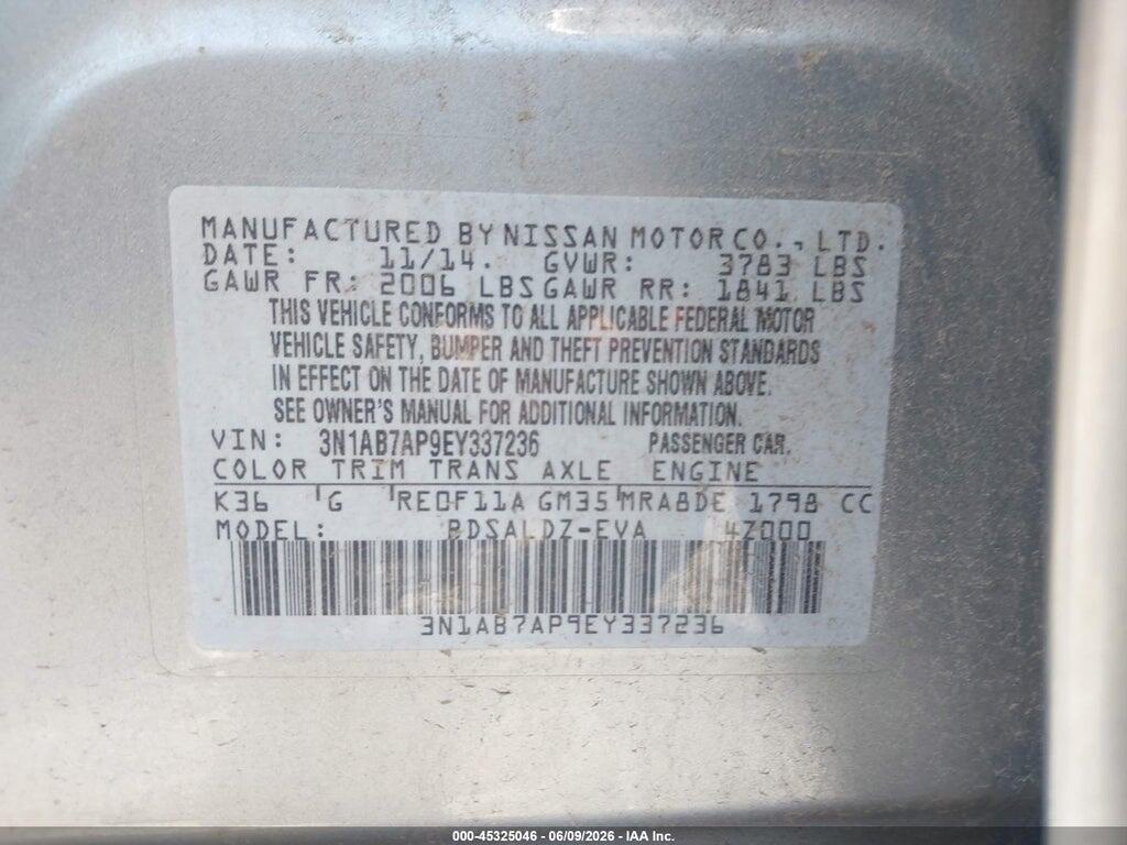 3N1AB7AP9EY337236 2014 NISSAN SENTRA photo no. 9
