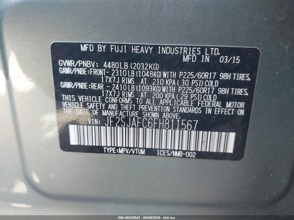 JF2SJAFC6FH811567 2015 SUBARU FORESTER photo no. 9