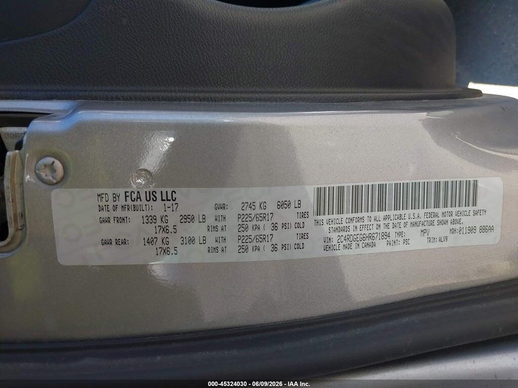 2C4RDGEG6HR671894 2017 DODGE GRAND CARAVAN photo no. 9