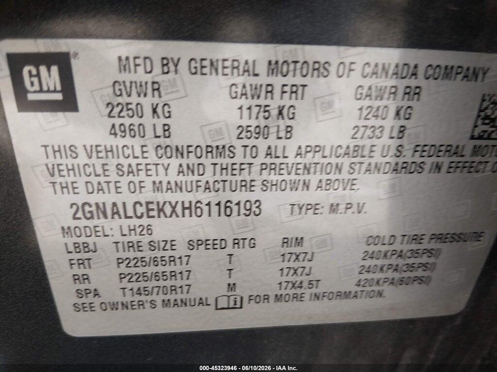 2GNALCEKXH6116193 2017 CHEVROLET EQUINOX photo no. 9
