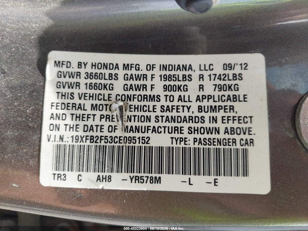 19XFB2F53CE095152 2012 HONDA CIVIC photo no. 9