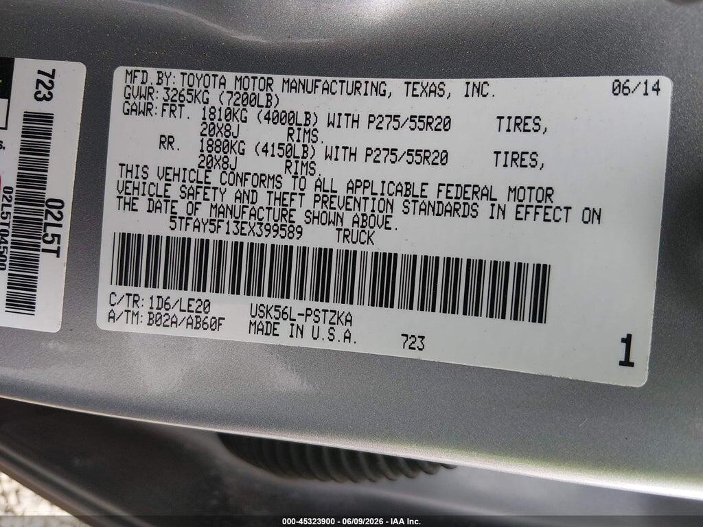 5TFAY5F13EX399589 2014 TOYOTA TUNDRA photo no. 9