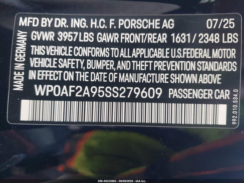 WP0AF2A95SS279609 2025 PORSCHE 911 photo no. 9