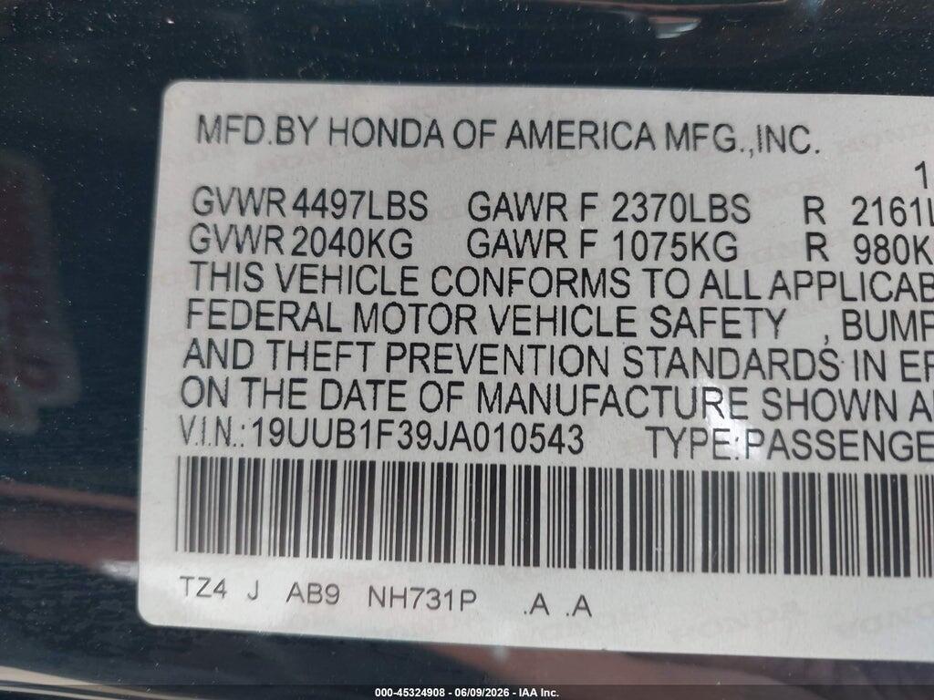 19UUB1F39JA010543 2018 ACURA TLX photo no. 9