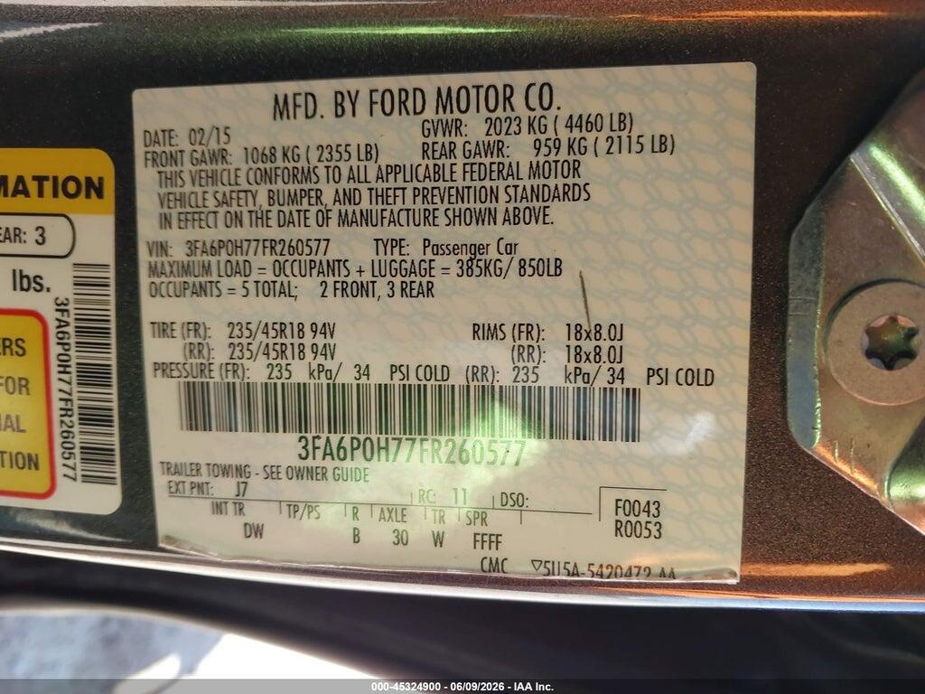 3FA6P0H77FR260577 2015 FORD FUSION photo no. 9
