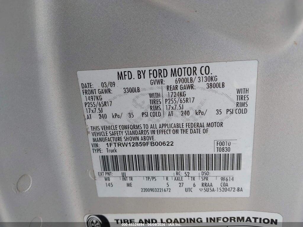 1FTRW12859FB00622 2009 FORD F-150 photo no. 9