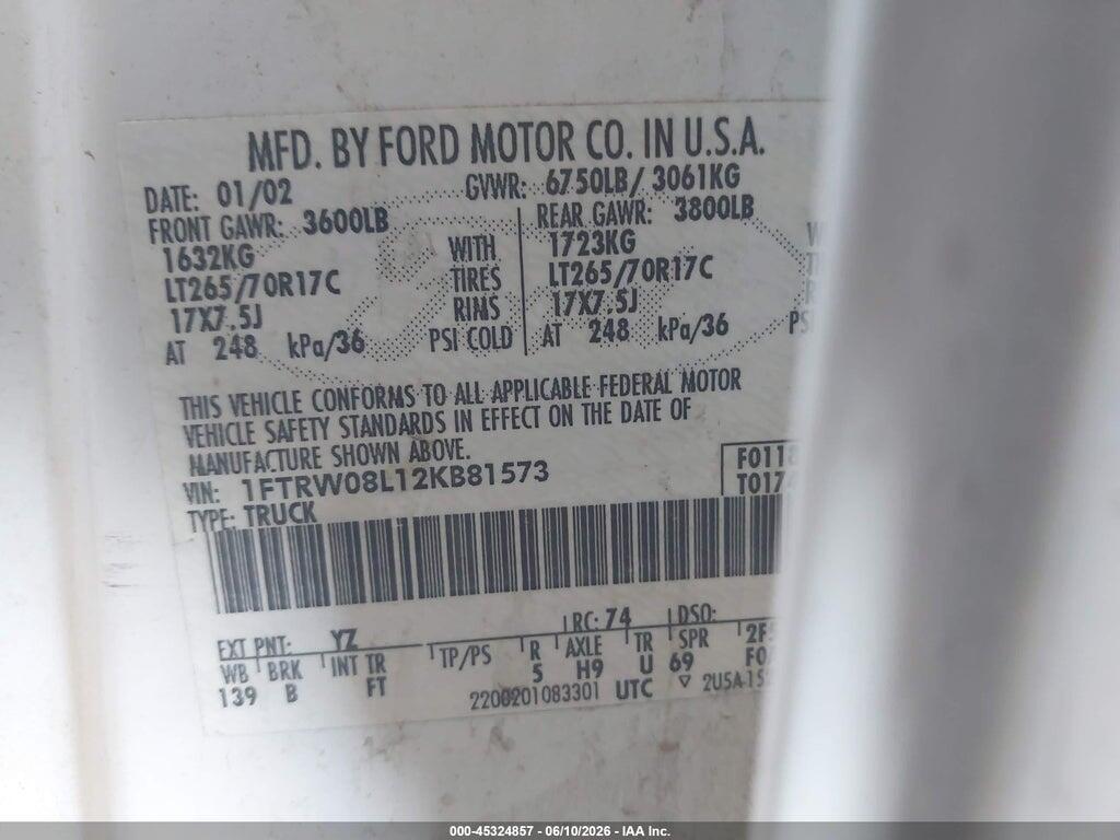 1FTRW08L12KB81573 2002 FORD F-150 photo no. 9
