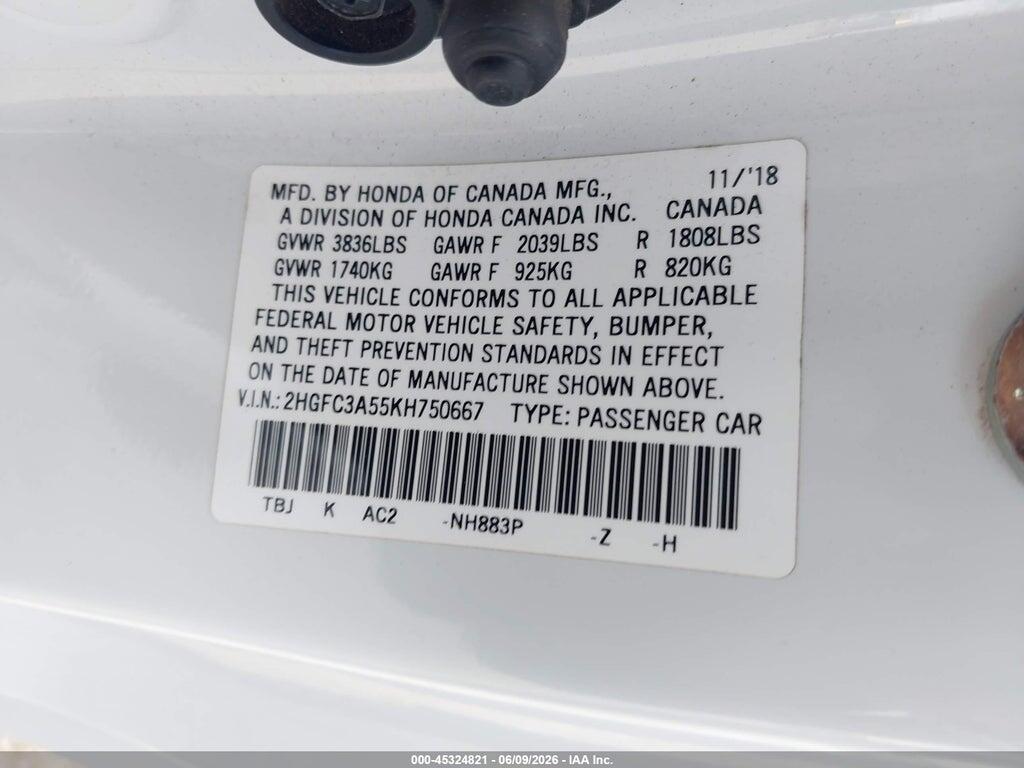 2HGFC3A55KH750667 2019 HONDA CIVIC SI photo no. 9