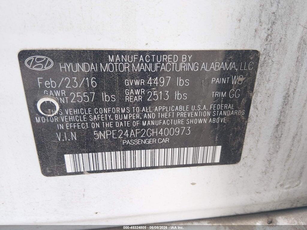 5NPE24AF2GH400973 2016 HYUNDAI SONATA photo no. 9