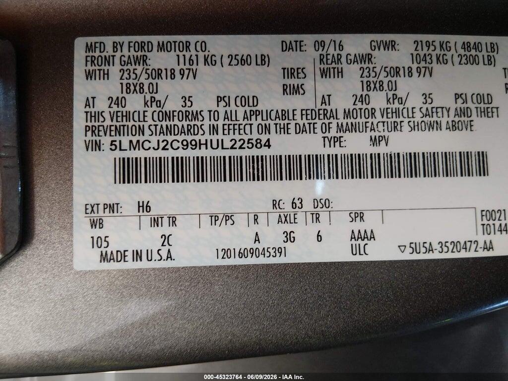 5LMCJ2C99HUL22584 2017 LINCOLN MKC photo no. 9