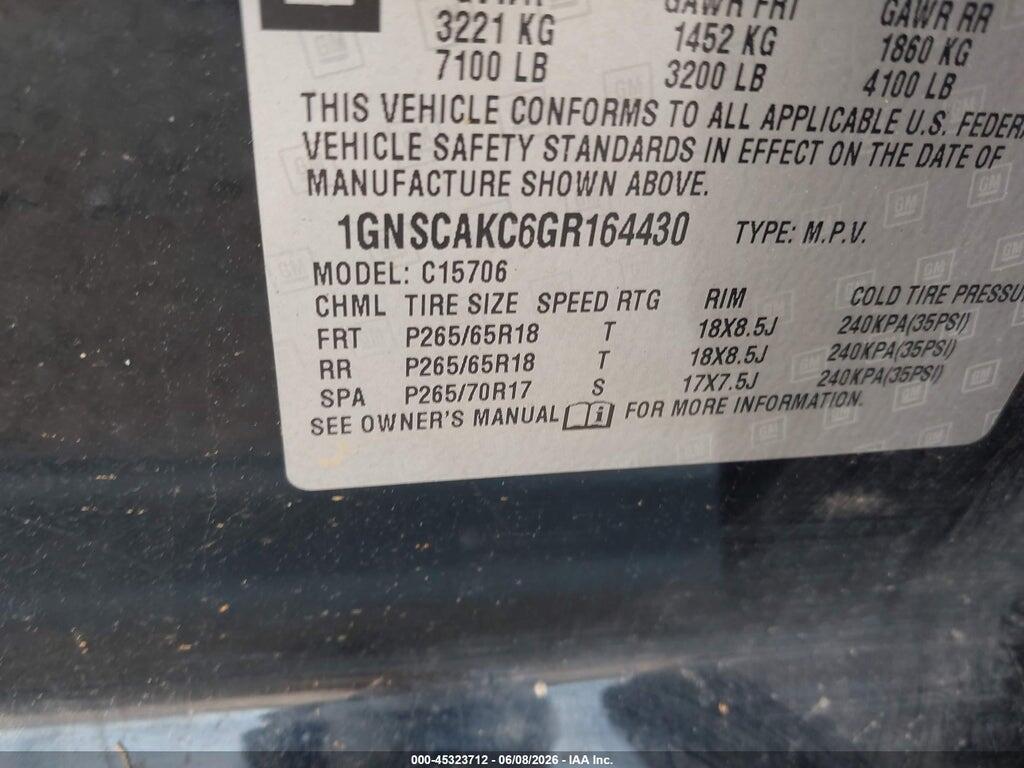 1GNSCAKC6GR164430 2016 CHEVROLET TAHOE photo no. 9