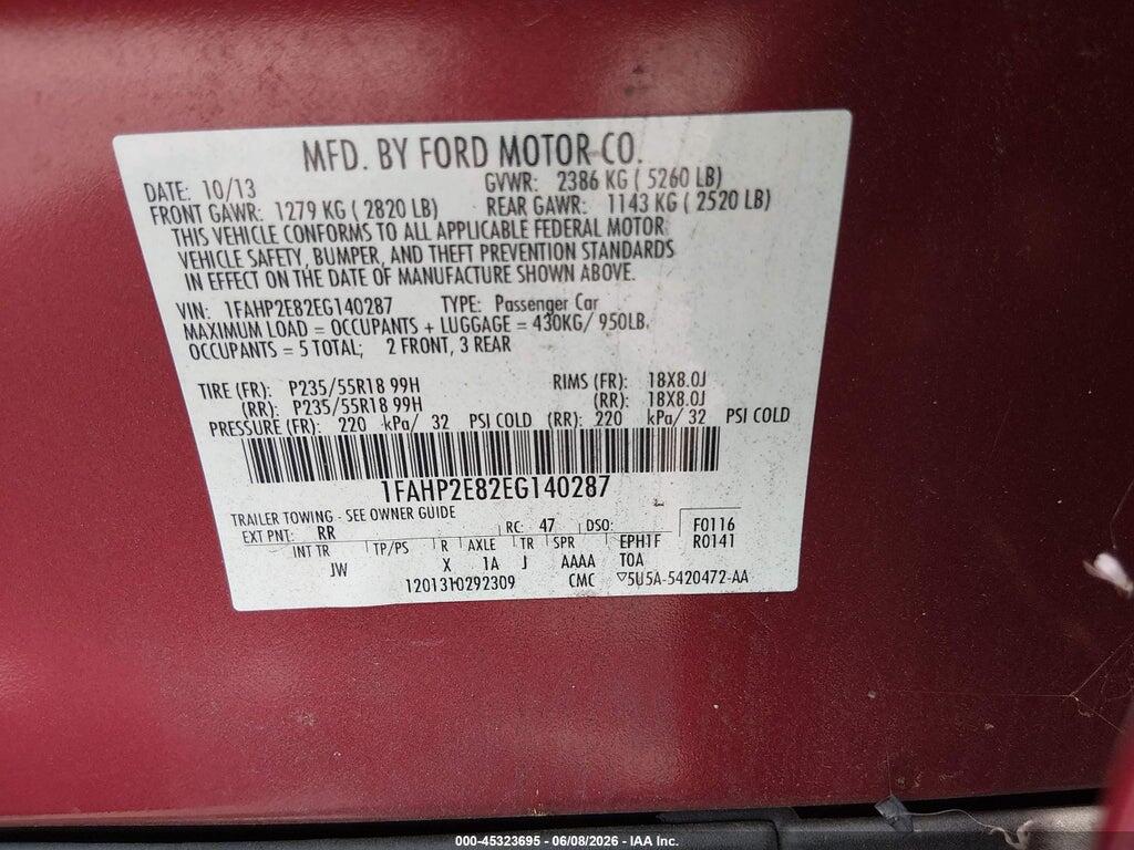 1FAHP2E82EG140287 2014 FORD TAURUS photo no. 9