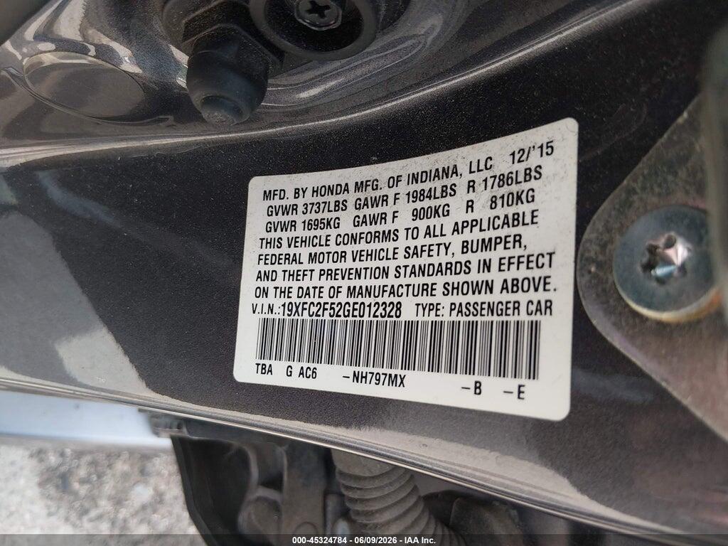 19XFC2F52GE012328 2016 HONDA CIVIC photo no. 9