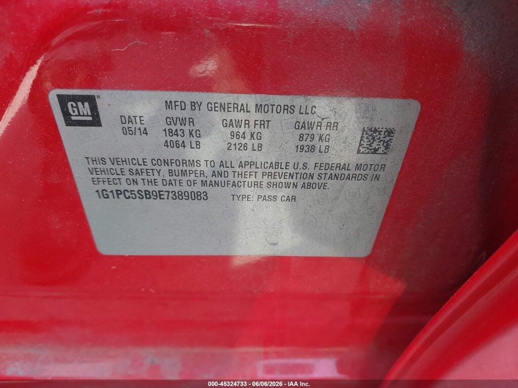 1G1PC5SB9E7389083 2014 CHEVROLET CRUZE photo no. 9