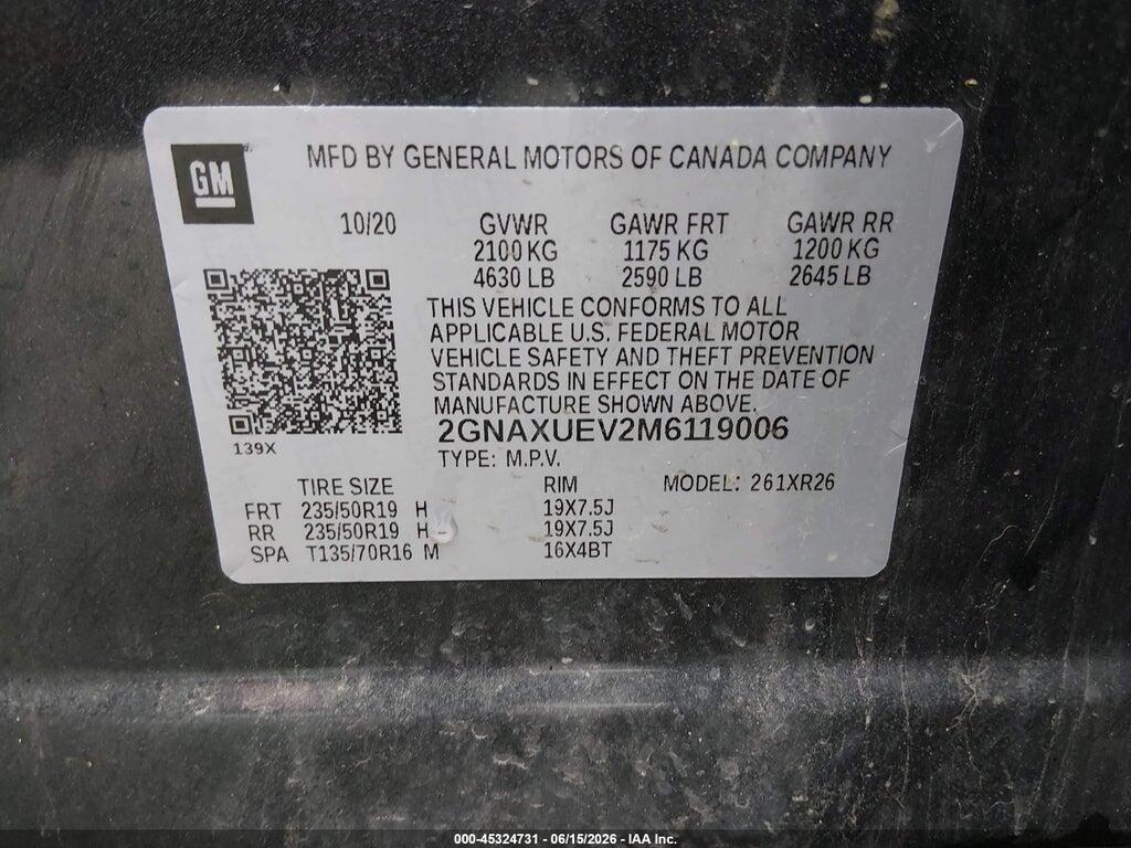 2GNAXUEV2M6119006 2021 CHEVROLET EQUINOX photo no. 9