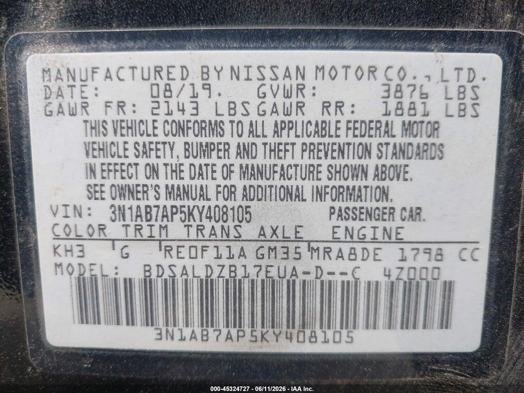 3N1AB7AP5KY408105 2019 NISSAN SENTRA photo no. 9
