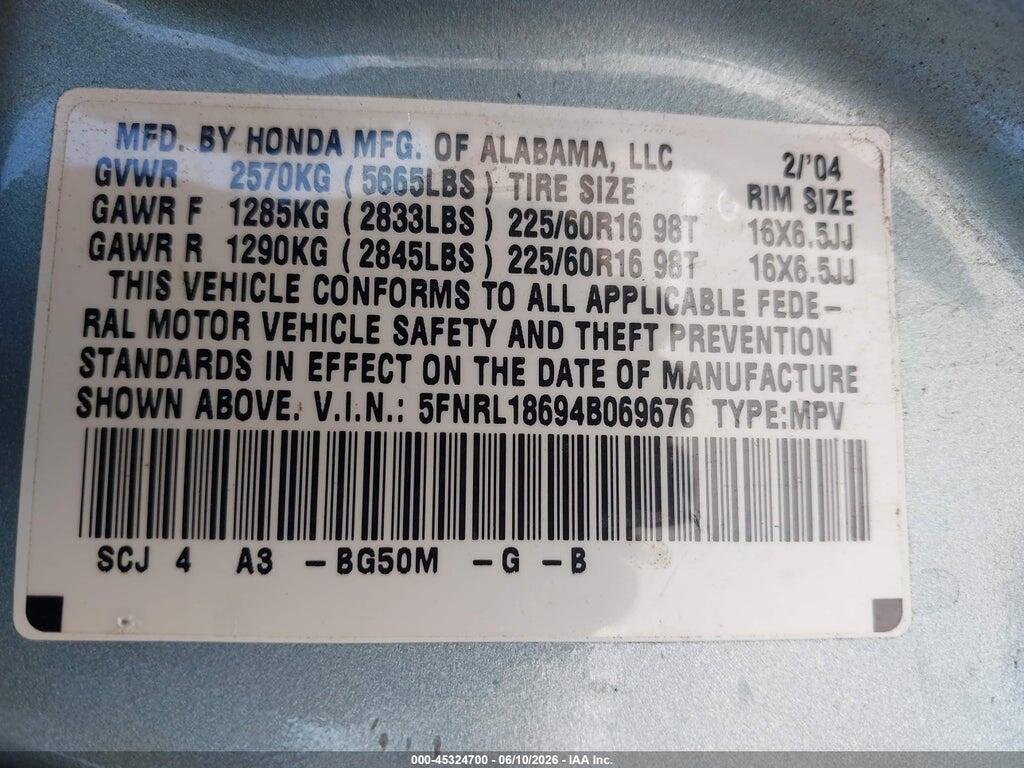 5FNRL18694B069676 2004 HONDA ODYSSEY photo no. 9
