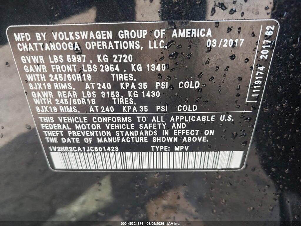 1V2HR2CA1JC501423 2018 VOLKSWAGEN ATLAS photo no. 9
