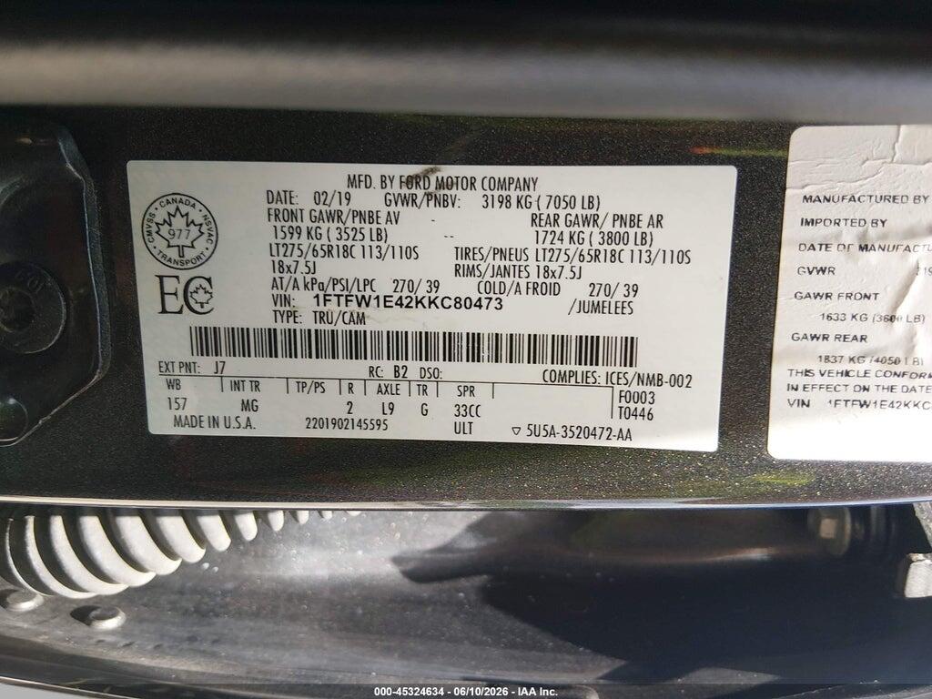 1FTFW1E42KKC80473 2019 FORD F-150 photo no. 9