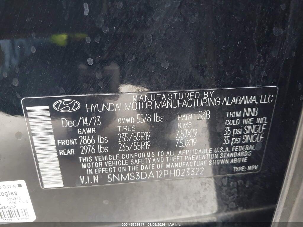 5NMS3DA12PH023322 2023 HYUNDAI SANTA FE HYBRID photo no. 9
