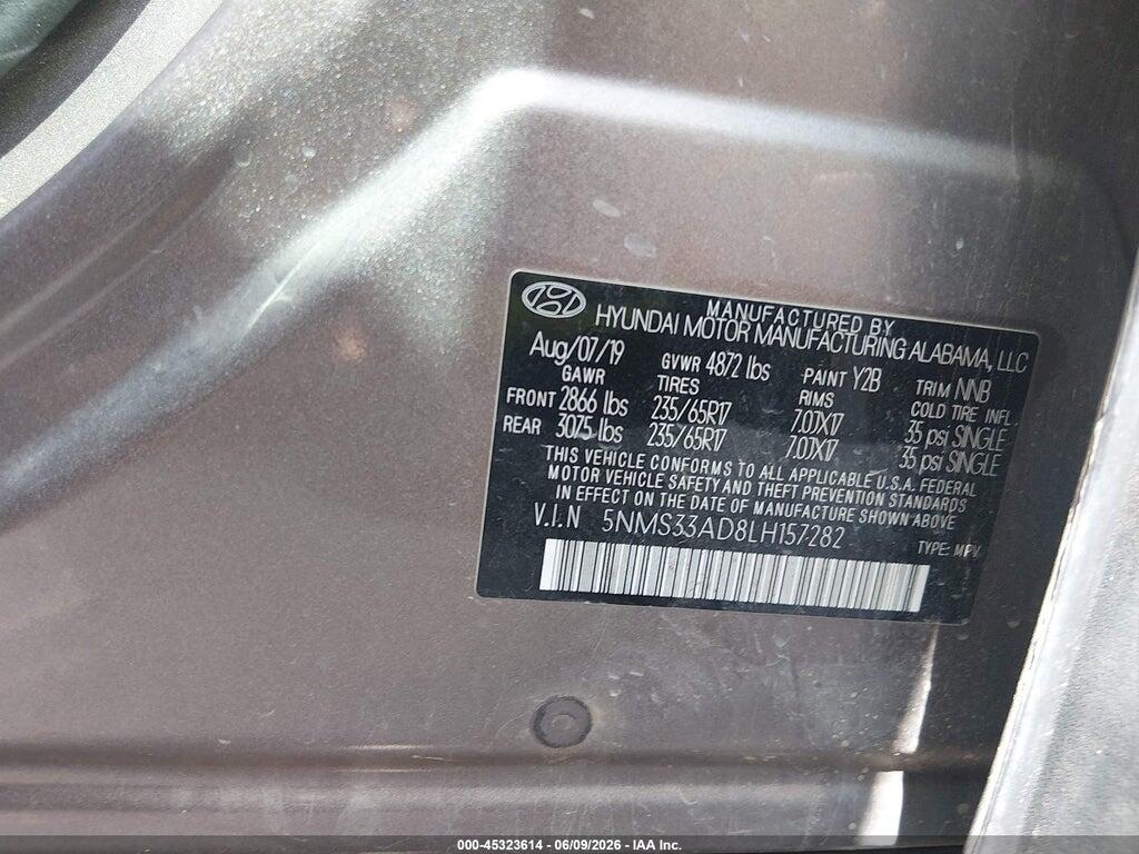 5NMS33AD8LH157282 2020 HYUNDAI SANTA FE photo no. 9