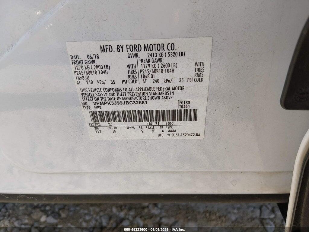 2FMPK3J99JBC32681 2018 FORD EDGE photo no. 9