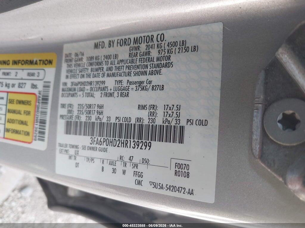 3FA6P0HD2HR139299 2017 FORD FUSION photo no. 9