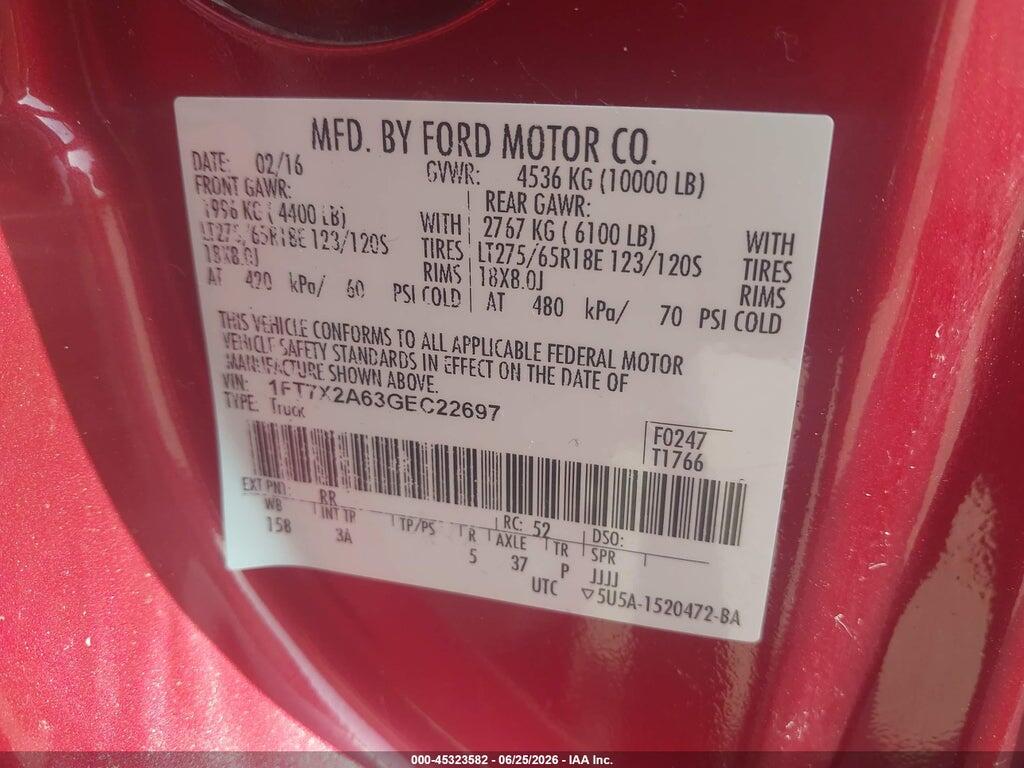 1FT7X2A63GEC22697 2016 FORD F-250 photo no. 9