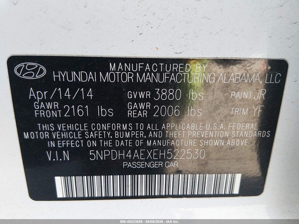 5NPDH4AEXEH522530 2014 HYUNDAI ELANTRA photo no. 9