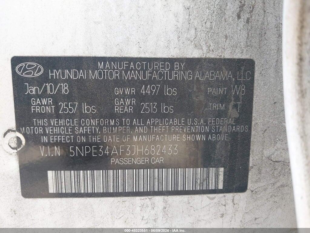 5NPE34AF3JH682433 2018 HYUNDAI SONATA photo no. 9