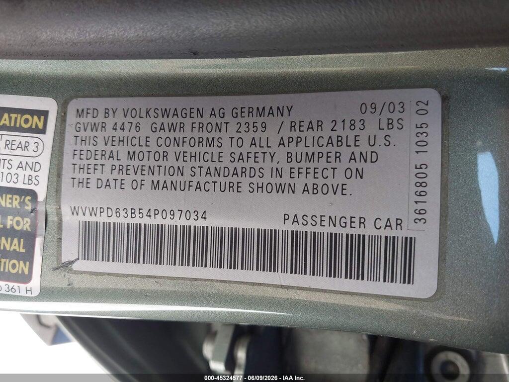 WVWPD63B54P097034 2004 VOLKSWAGEN PASSAT photo no. 9