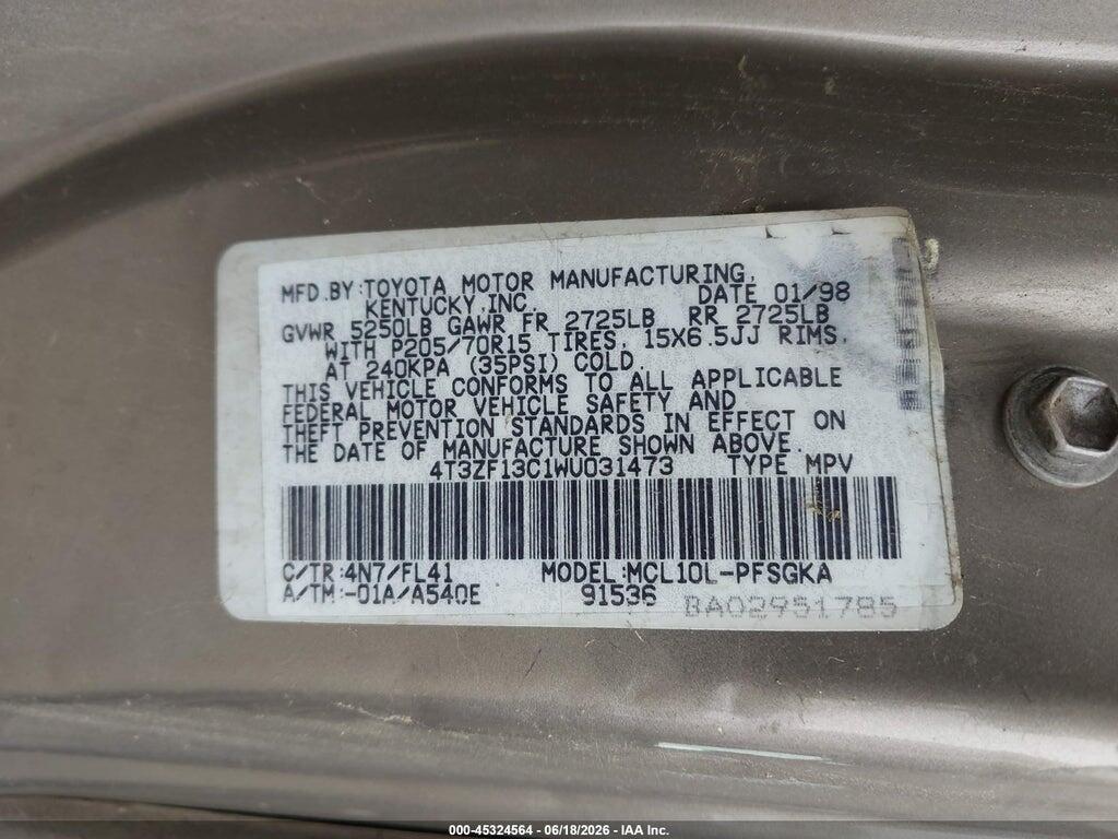 4T3ZF13C1WU031473 1998 TOYOTA SIENNA photo no. 9
