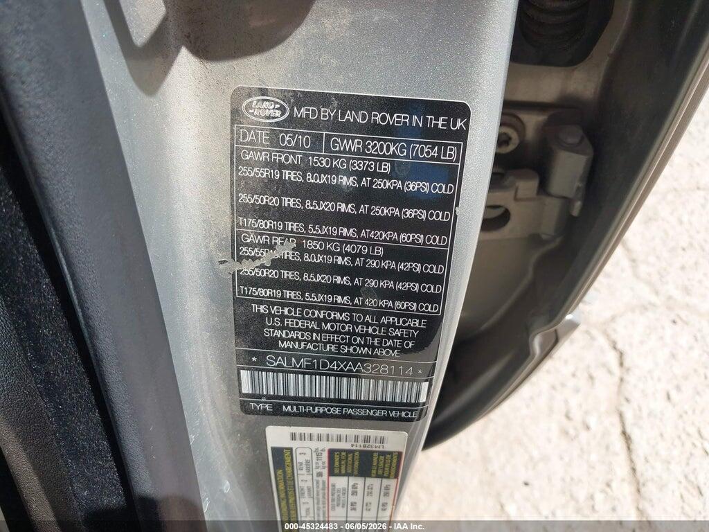 SALMF1D4XAA328114 2010 LAND ROVER RANGE ROVER photo no. 9