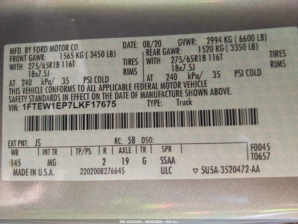 1FTEW1EP7LKF17675 2020 FORD F-150 photo no. 9