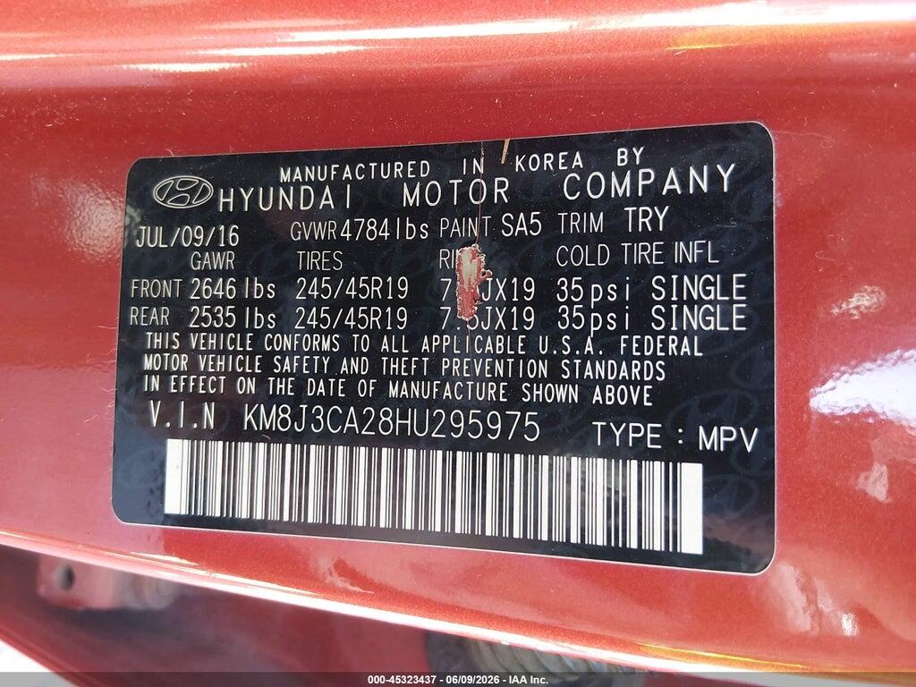KM8J3CA28HU295975 2017 HYUNDAI TUCSON photo no. 9