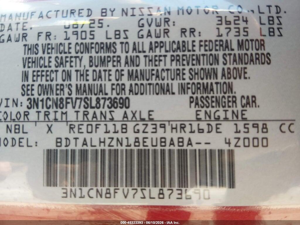 3N1CN8FV7SL873690 2025 NISSAN VERSA photo no. 9