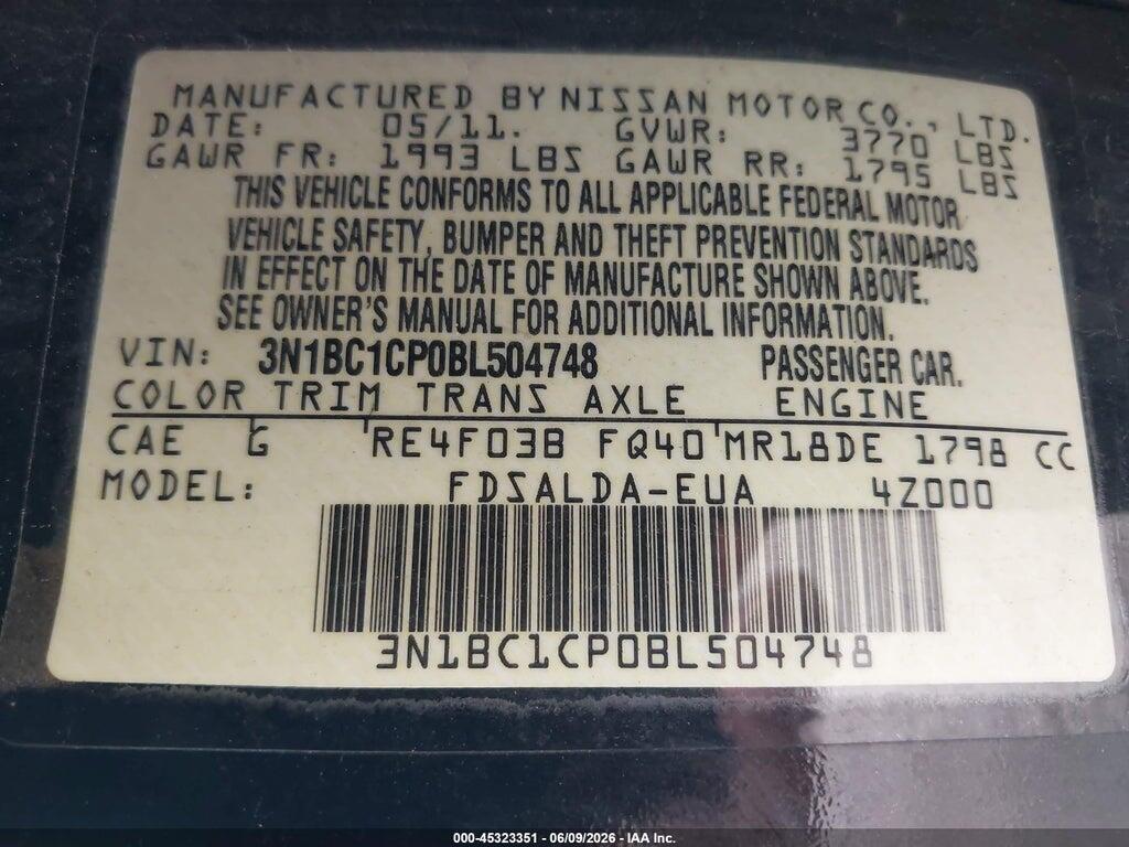 3N1BC1CP0BL504748 2011 NISSAN VERSA photo no. 9