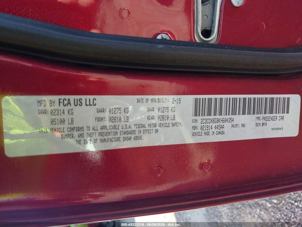 2C3CDXBG8KH604354 2019 DODGE CHARGER photo no. 9