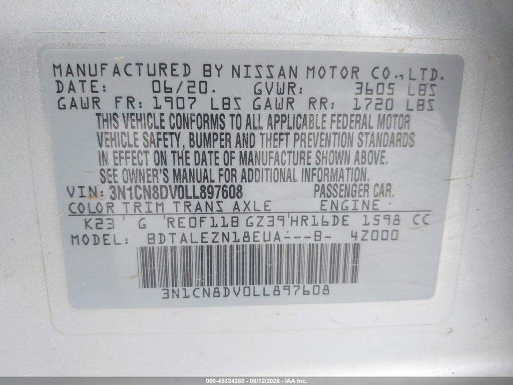 3N1CN8DV0LL897608 2020 NISSAN VERSA photo no. 9