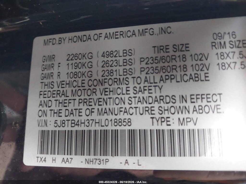 5J8TB4H37HL018858 2017 ACURA RDX photo no. 9