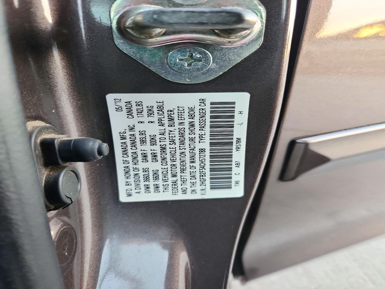 2012 HONDA CIVIC LX — Фото 13 из 13
