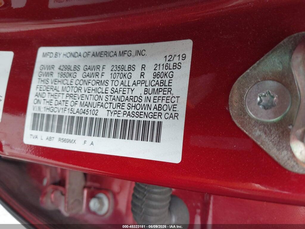 1HGCV1F15LA045102 2020 HONDA ACCORD photo no. 9