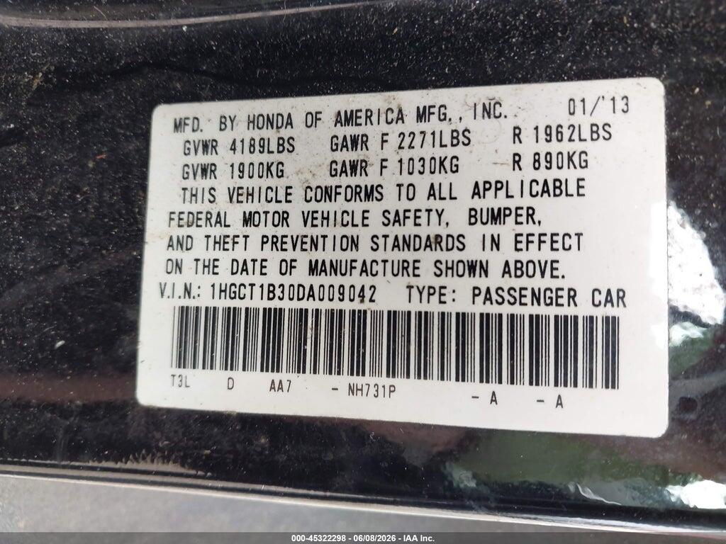 1HGCT1B30DA009042 2013 HONDA ACCORD photo no. 9