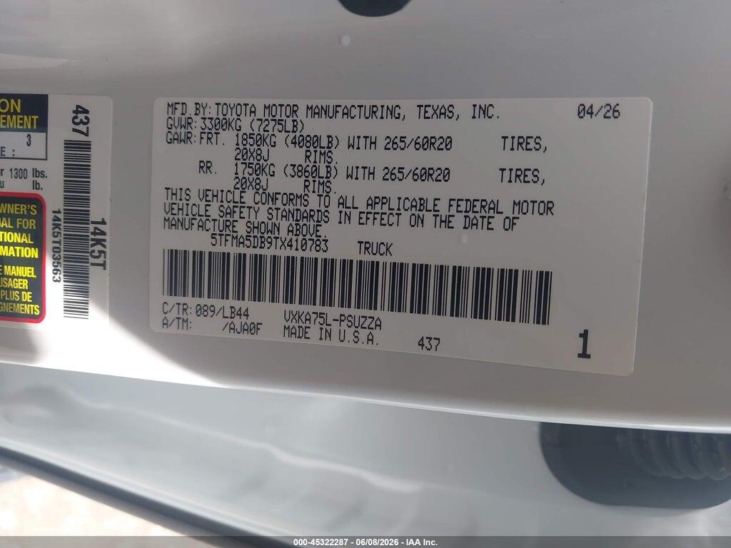 5TFMA5DB9TX410783 2026 TOYOTA TUNDRA photo no. 9