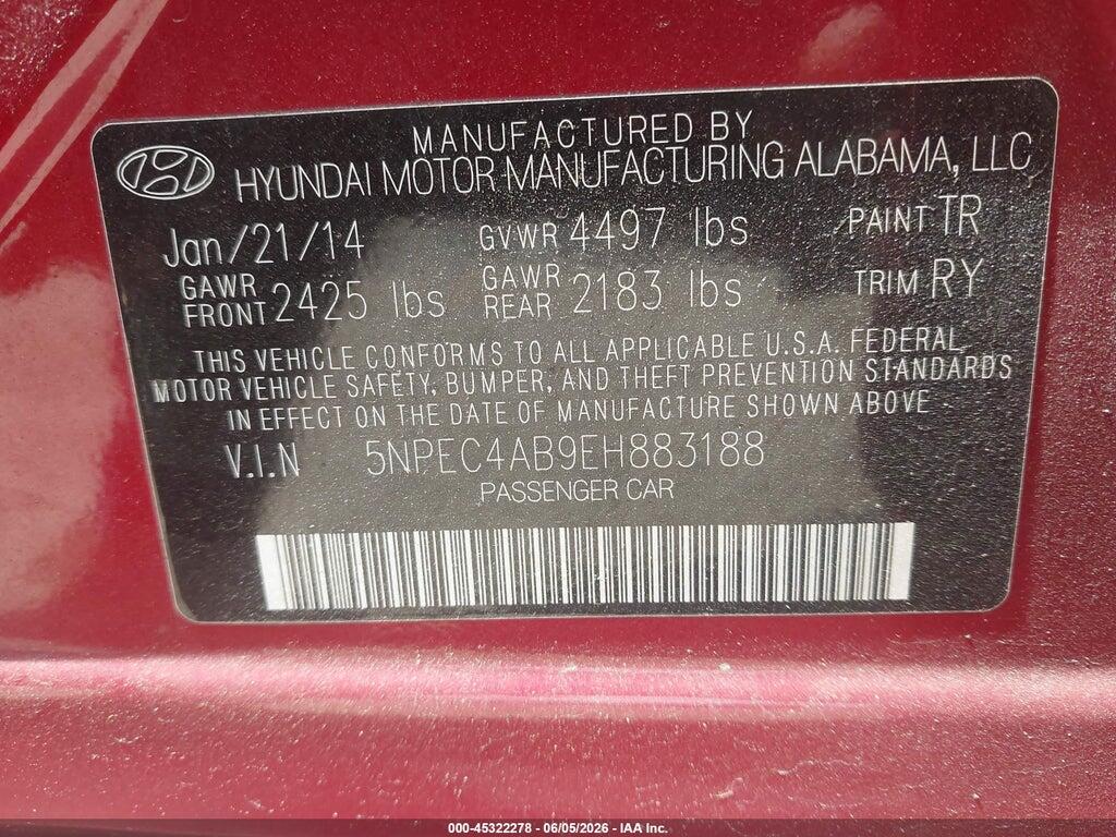 5NPEC4AB9EH883188 2014 HYUNDAI SONATA photo no. 9